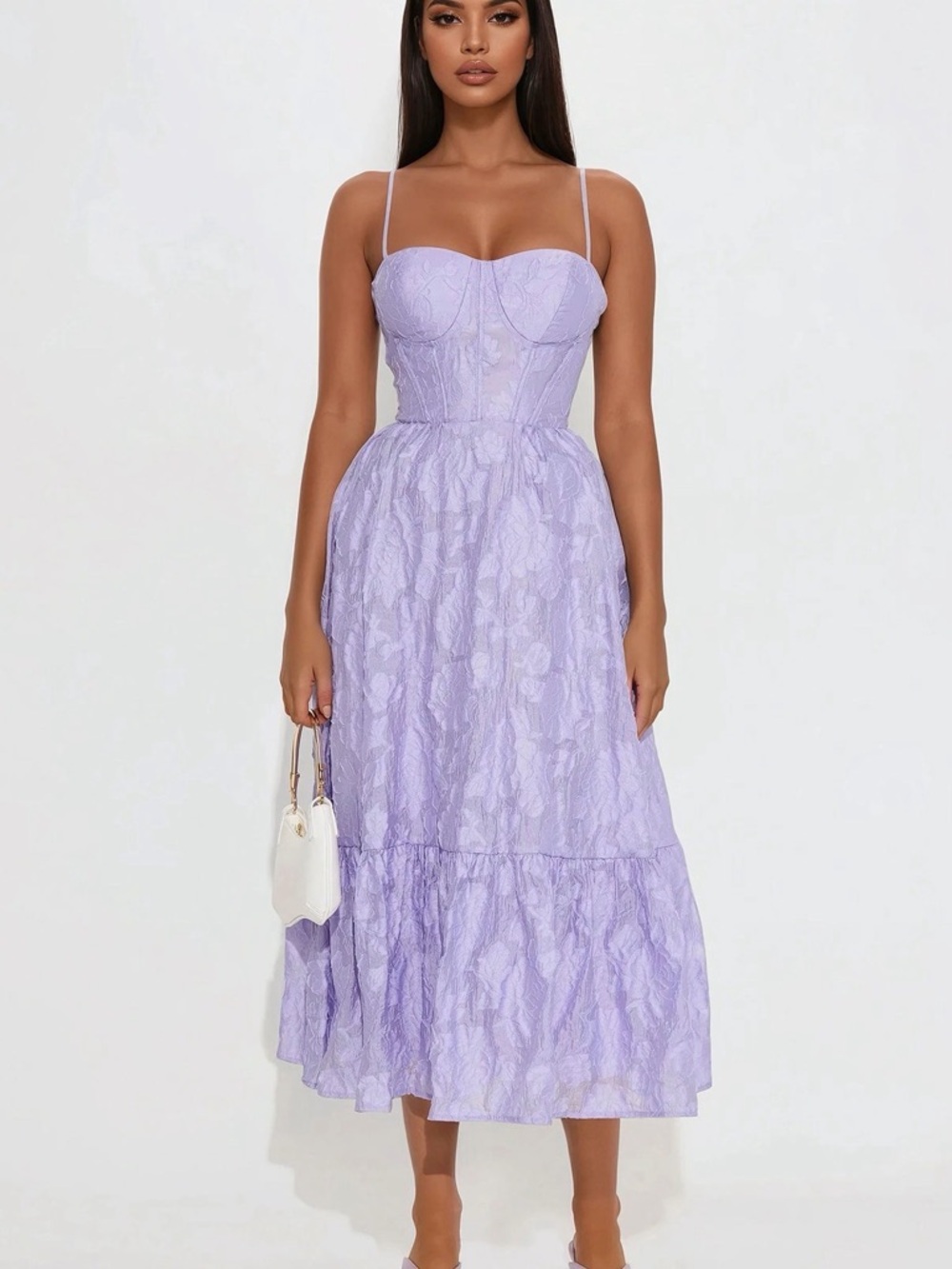 Blissful Evening Jacquard Midi Dress - Lavender